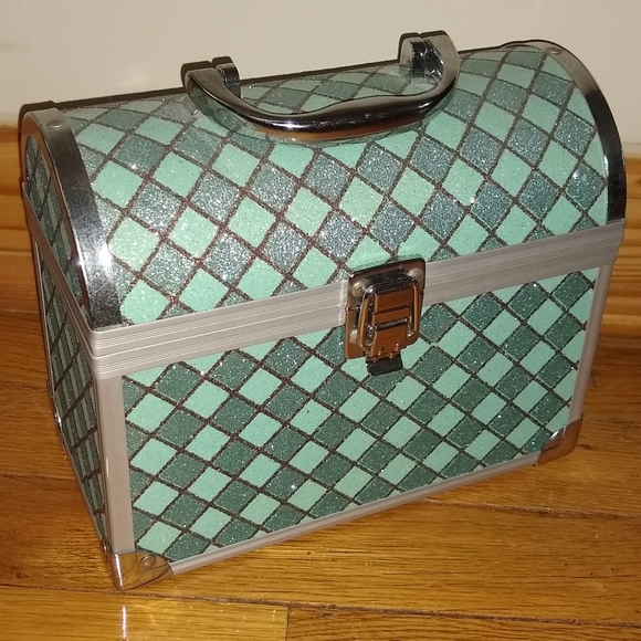 Green Glitter Jewelry Make Up Case Carry Case Treasure Chest Decorative Storage - Picture 1 of 2